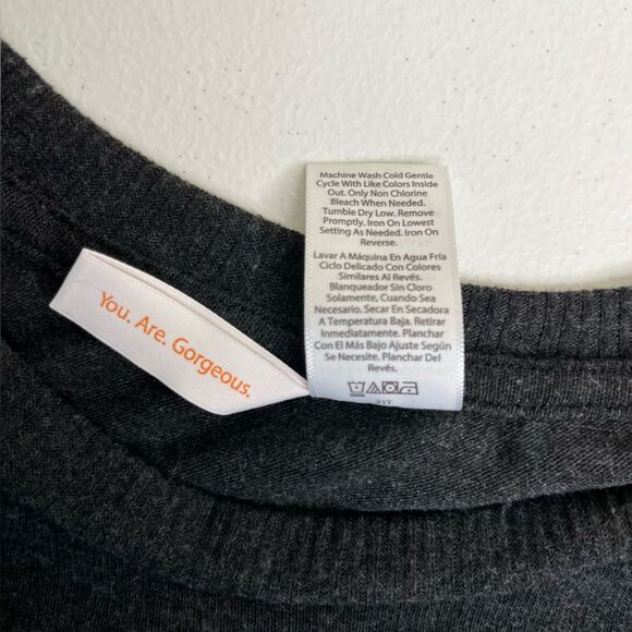 Joyspun Charcoal Gray Long Dolman Ribbed Sleeve Round Neck Top Women XL (16-18) - Picture 9 of 12